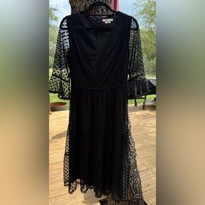 Boden Rosanna Black Swiss Dot Sheer Sleeve Dress - Size 6R